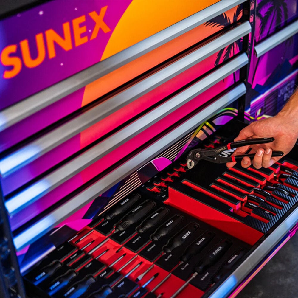 Sunex JUIC'D BOX 50 Inch 7 Drawer Powered Rolling Tool Cart with RETRO Design, large image number 12