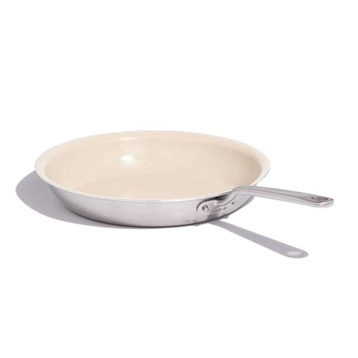 Made In Cookware 12 x 4 Inch Ceramic and Stainless Steel Fry Pan White and Silver