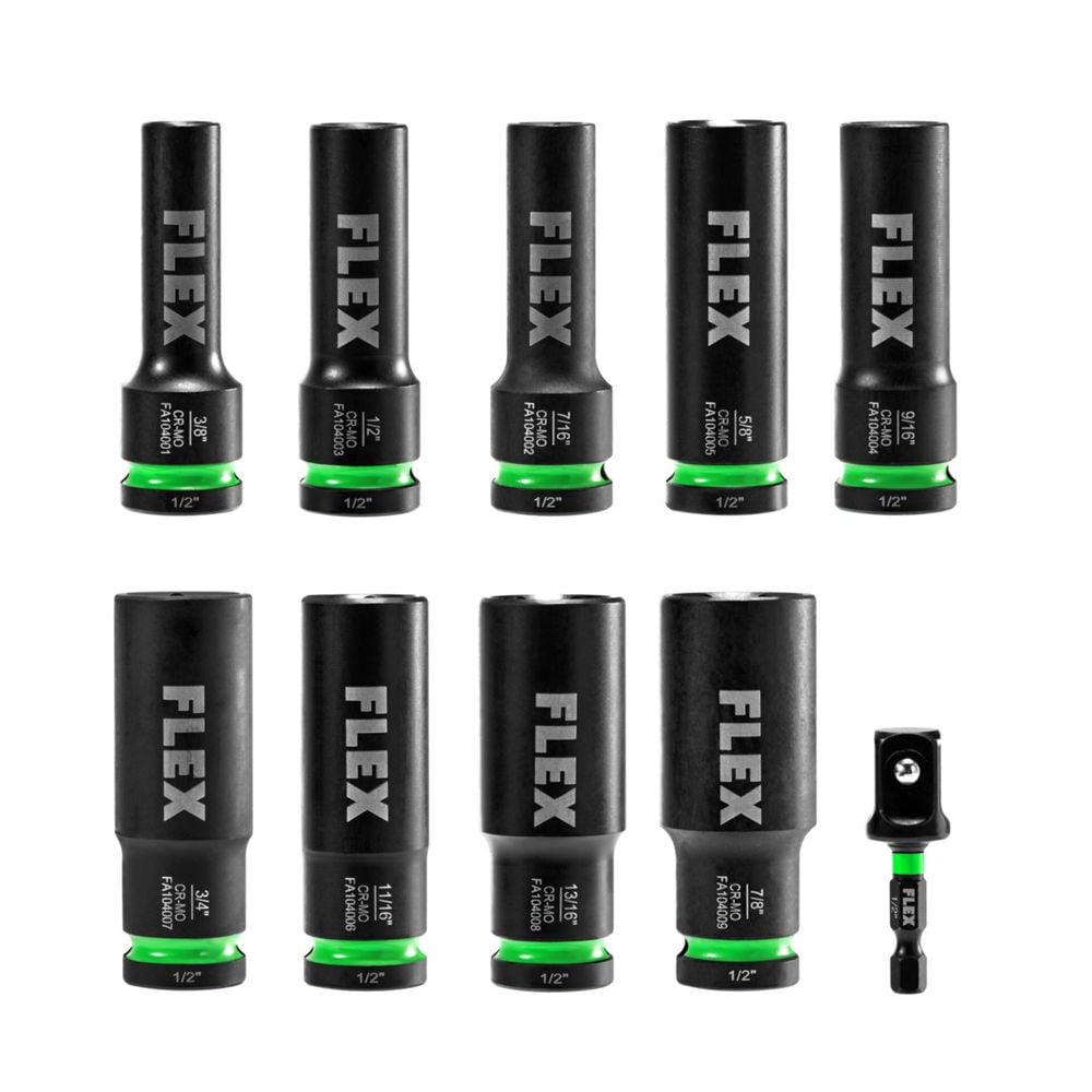 FLEX Impact Nut Socket Set Thin Wall Deep Well 1/2in Drive 10pc, large image number 3
