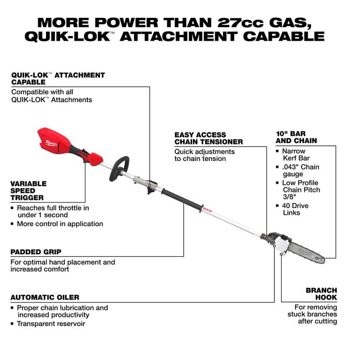 Milwaukee M18 QUIK-LOK Brushless Pole Saw (Bare Tool), large image number 10