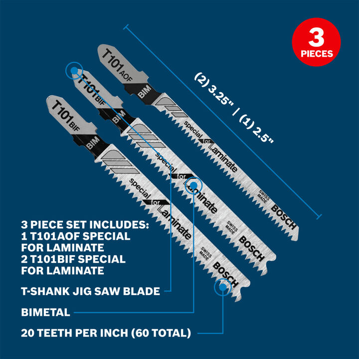 Bosch 3 pc. Hardwood/Laminate Flooring T-Shank Jig Saw Blade Set, large image number 1