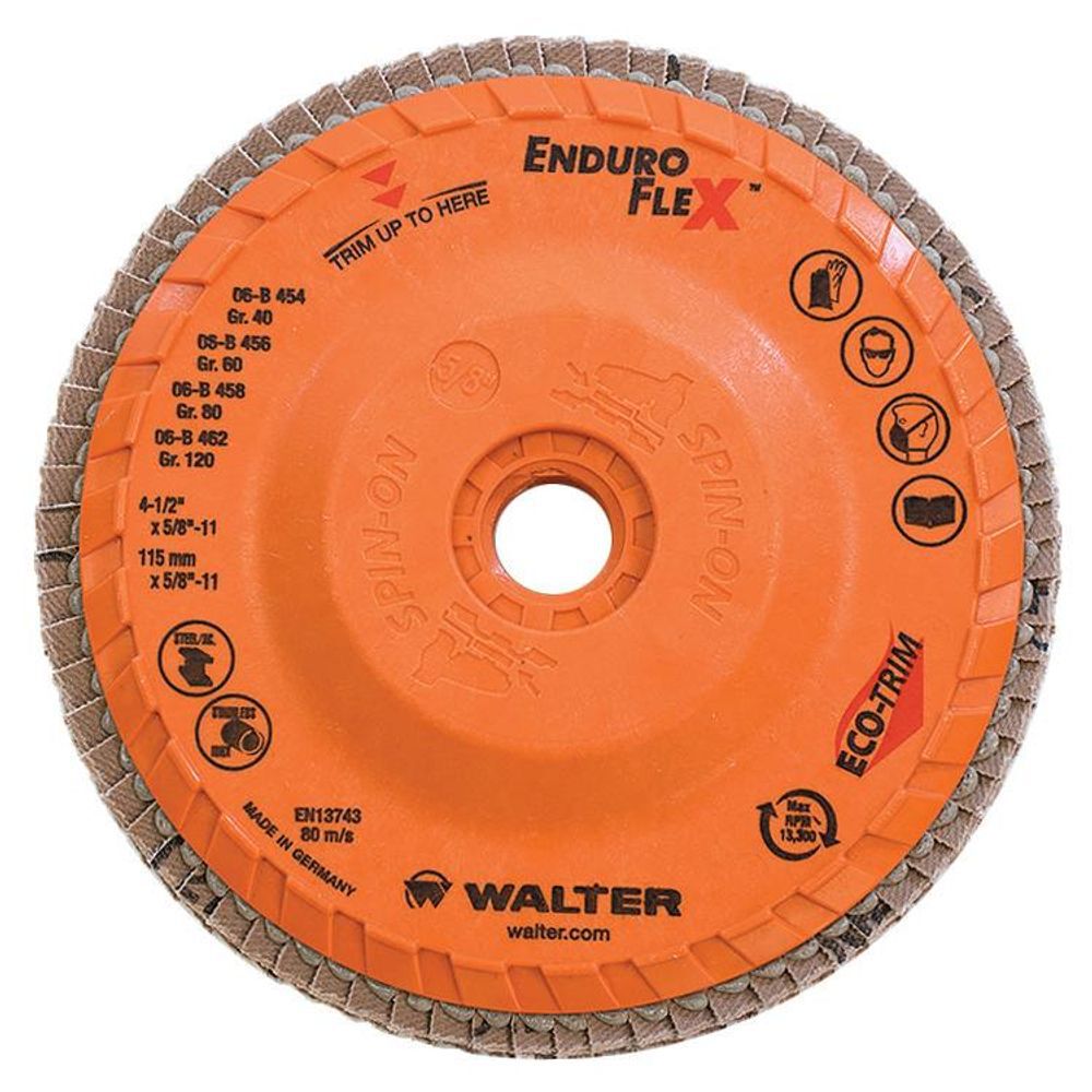 Walter Flap Wheel, 4-1/2 x 5/8-11 Inch, 80 Grit, ENDURO-FLEX, 10 Pack, large image number 1
