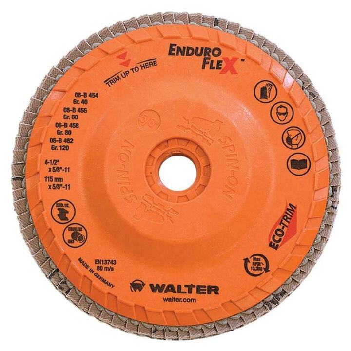 Walter Flap Wheel, 4-1/2 x 5/8-11 Inch, 80 Grit, ENDURO-FLEX, 10 Pack