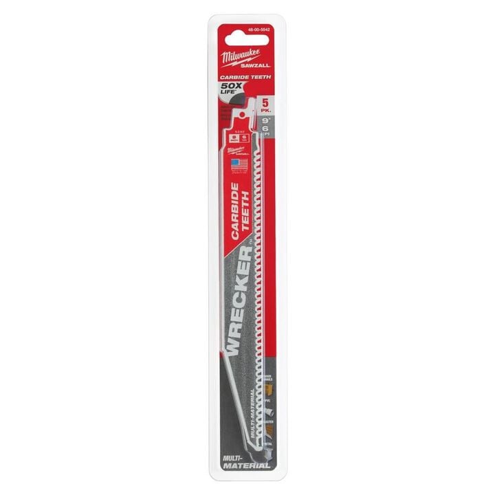 Milwaukee 9inch 6 TPI THE WRECKER with Carbide Teeth SAWZALL Blade 5PK, large image number 10