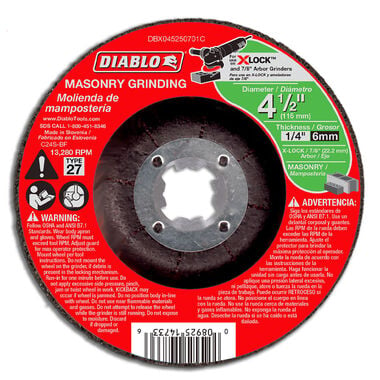Diablo Tools 4-1/2 in. Type 27 Masonry Grinding Disc for X-Lock & All Grinders