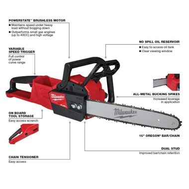 Milwaukee M18 FUEL 16 in. Chainsaw (Bare Tool), large image number 2
