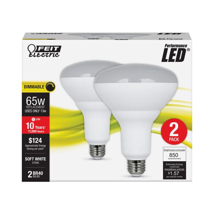 Feit Electric 65W BR40 2700K Dimmable Reflector LED Bulb 2pk, large image number 2