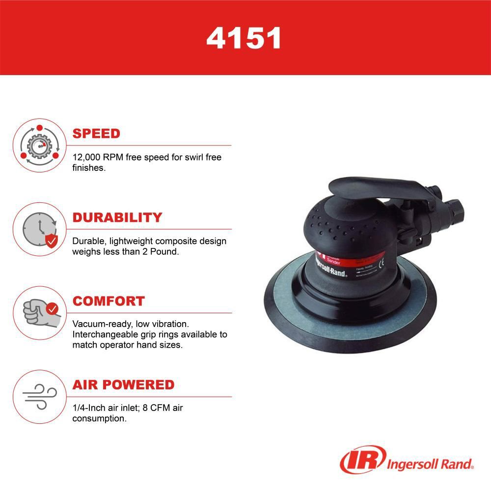 Ingersoll Rand 6 Inch Width 3/16 Inch Orbit Random Orbital Air Sander, 12000 RPM, large image number 8