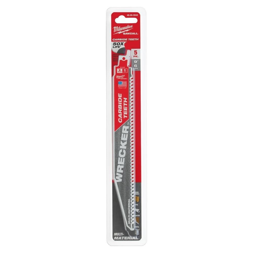 Milwaukee 9inch 6 TPI THE WRECKER with Carbide Teeth SAWZALL Blade 5PK, large image number 11