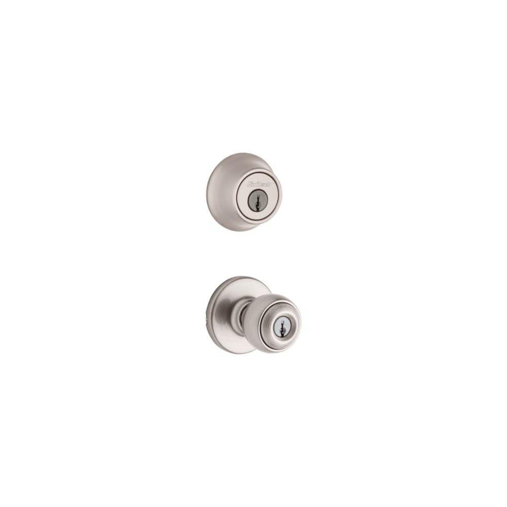 Kwikset Satin Nickel Polo Door Knob & Single Cylinder Deadbolt Set, large image number 1