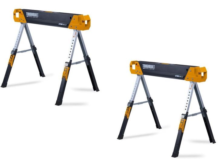 Toughbuilt SH60 40 x 32 Inch Steel Sawhorse Jobsite Table, 2 Pieces