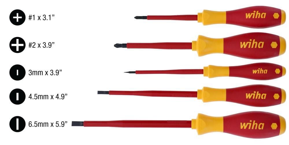 Wiha Insulated Cushion Grip Slotted and Phillips Screwdriver Set 5 Piece, large image number 4