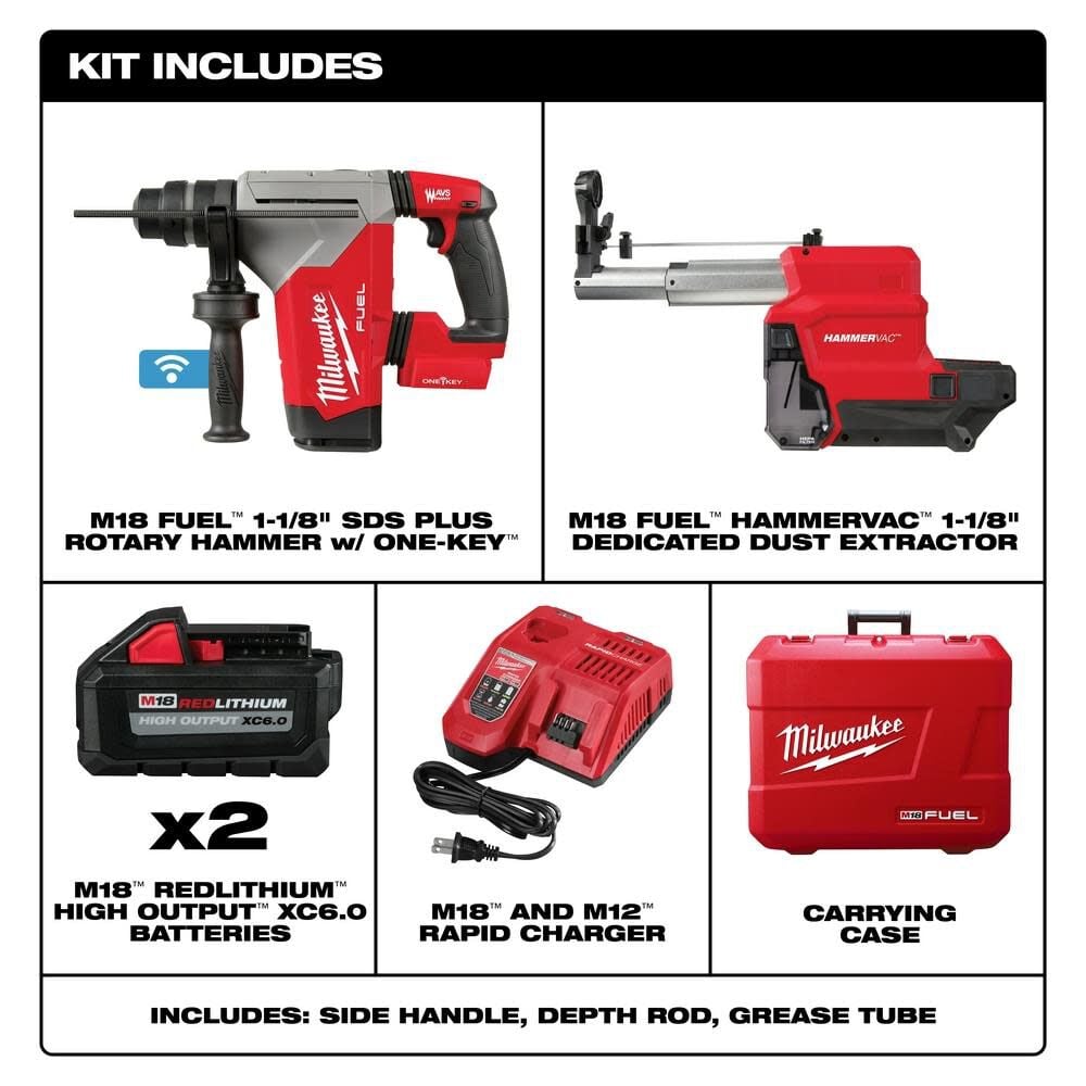 Milwaukee M18 FUEL 1 1/8inch SDS Plus Rotary Hammer ONE-KEY Dust Extractor Kit, large image number 3