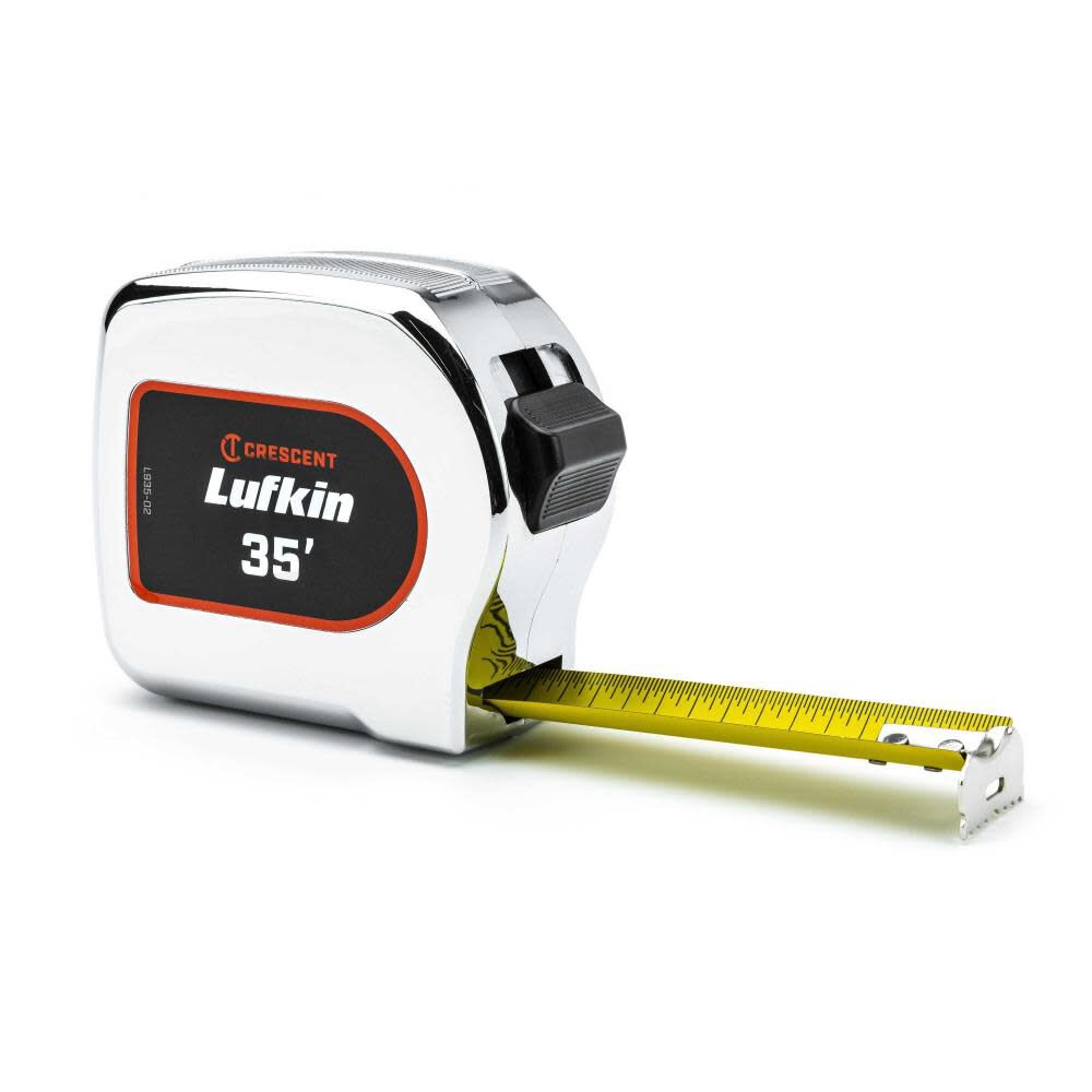 Crescent Lufkin Chrome Case Yellow Clad Tape Measure 1 1/8in x 35', large image number 1