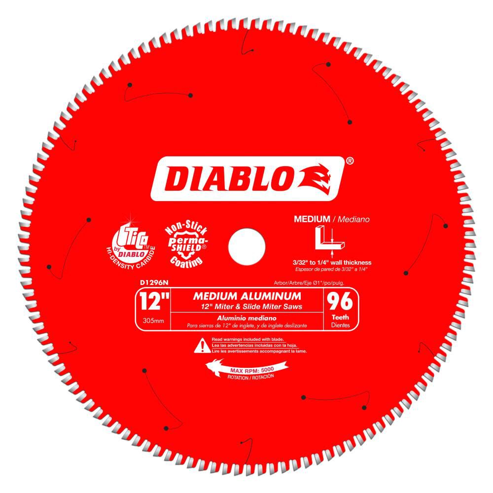 Diablo Tools 12 inch x 96 Tooth TCG Medium Aluminum Cutting Miter Saw Blade with 1 inch Arbor, large image number 1