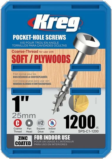 Kreg 1in #7 Coarse Pan-Head Zinc Pocket Screw - 1200ct