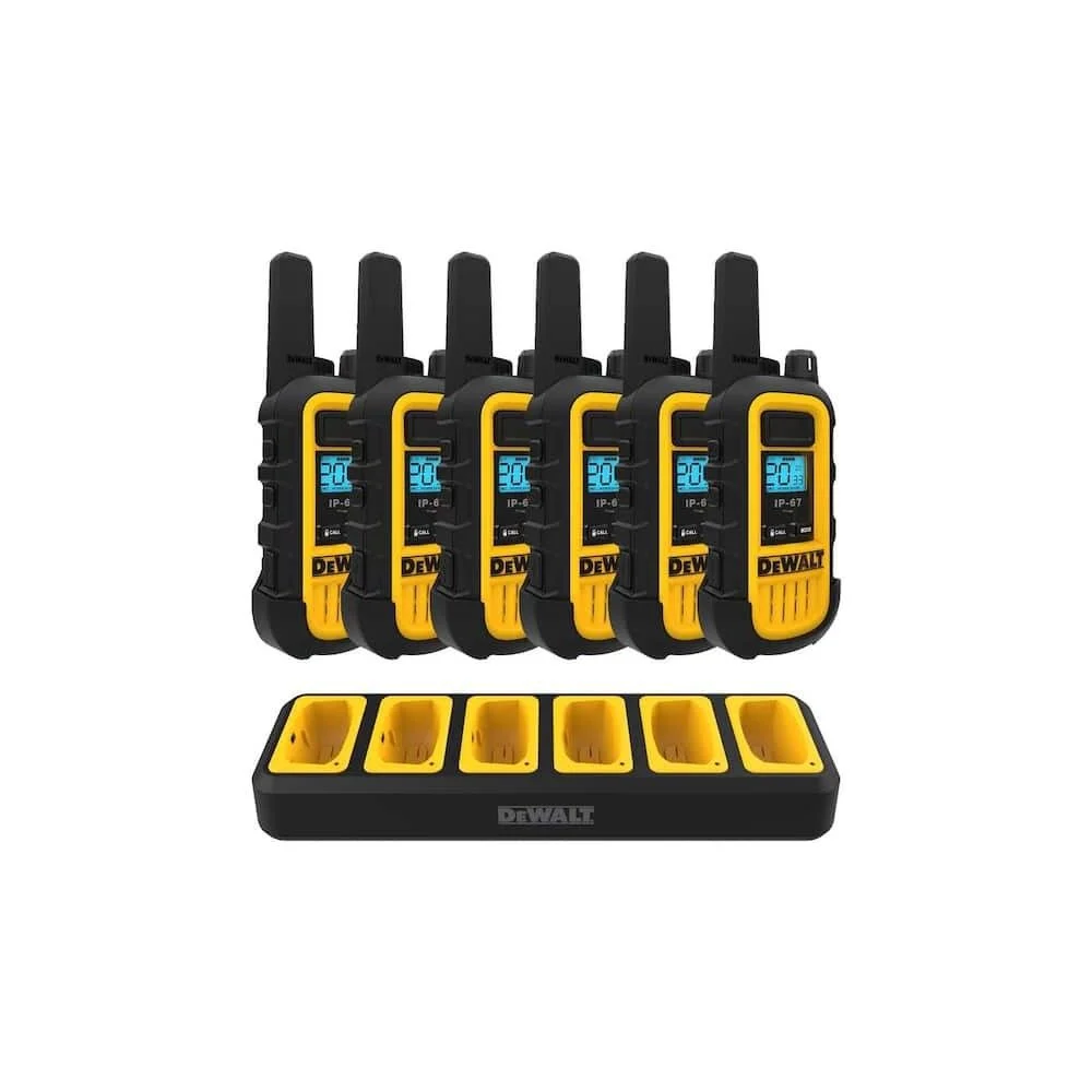 DEWALT Heavy-Duty 1W Walkie Talkies with 6-Port Gang Charger 6 Pack - DXFRS300-BCH6B