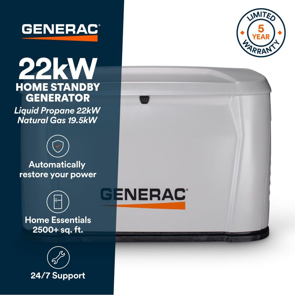 Generac Next Generation 22000 Watt 22kW Dual Fuel 50 State Air Cooled Home Standby Generator, large image number 2