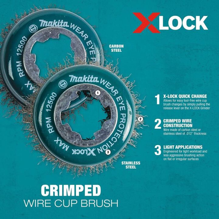 Makita X-LOCK 3in Carbon Steel Crimped Wire Cup Brush, large image number 10
