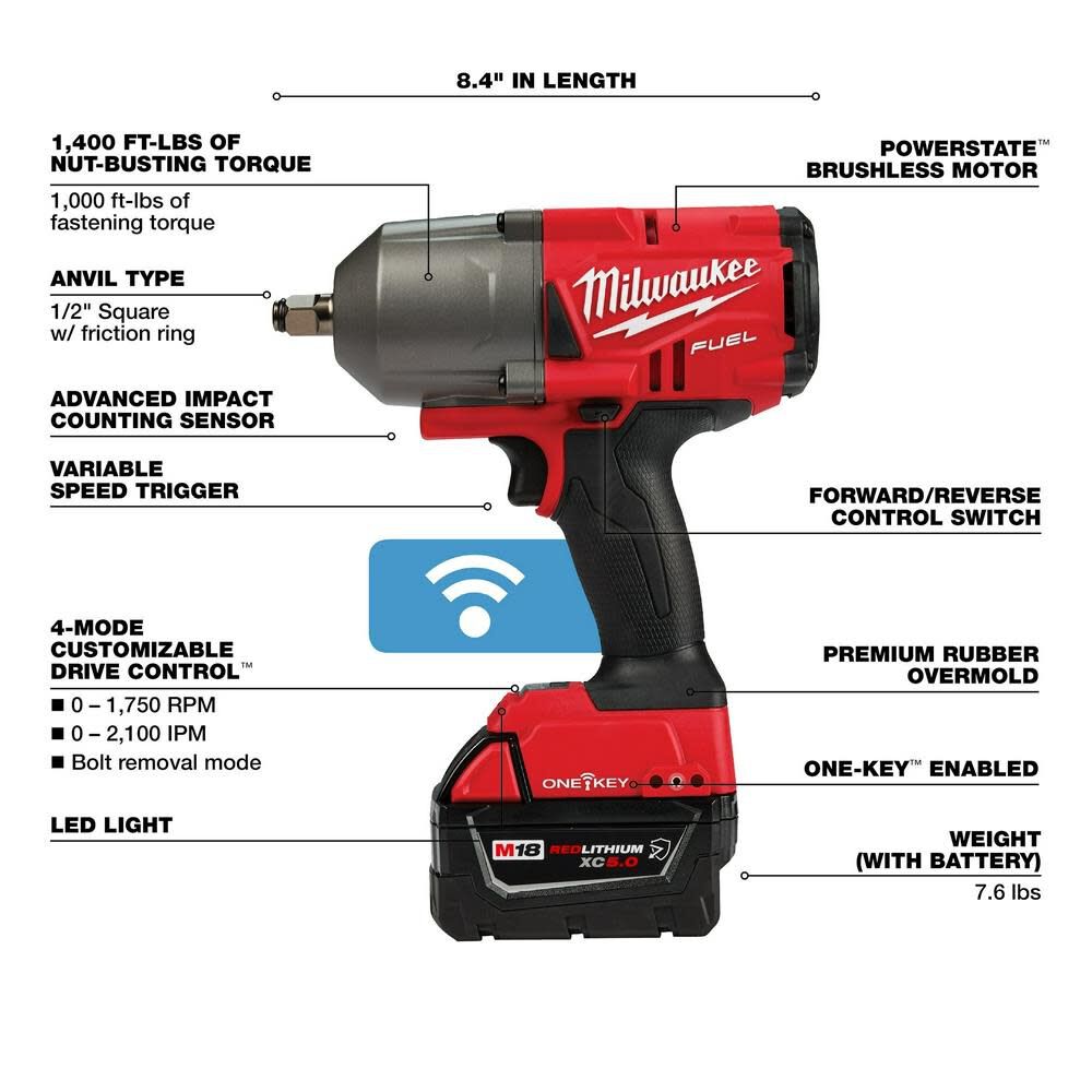 Milwaukee Promotional M18 FUEL with ONE-KEY High Torque Impact Wrench 1/2 Inch Friction Ring Kit, large image number 8