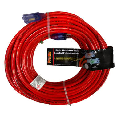 Century Wire Pro Glo 100 ft 12/3 SJTW Coldweather Lighted Extension Cord Red
