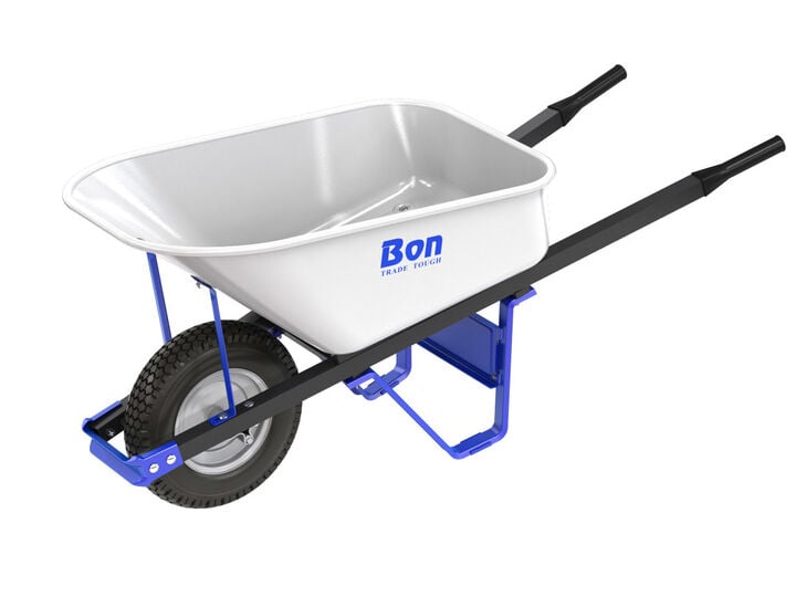 Bon Tool Trade Tough Steel Tray 6 Cubic Feet Wheelbarrow with Single Knobby Tire & Steel Handles