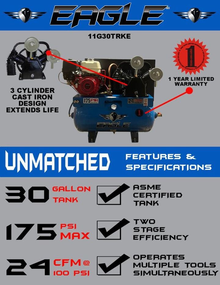 Eagle Compressor 30 Gallon Stationary Gas Compressor, large image number 4
