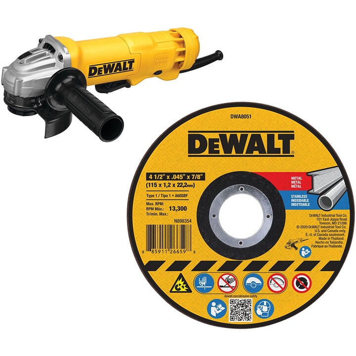 DEWALT 4 1/2in Angle Grinder with 10pk Metal Cut Off Wheels Bundle, large image number 0