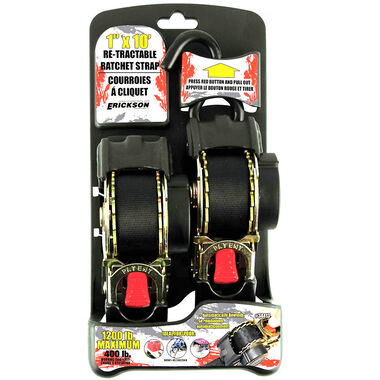 Erickson Mfg 1200lbs Retractable Ratchet Straps 1 in x 10 ft