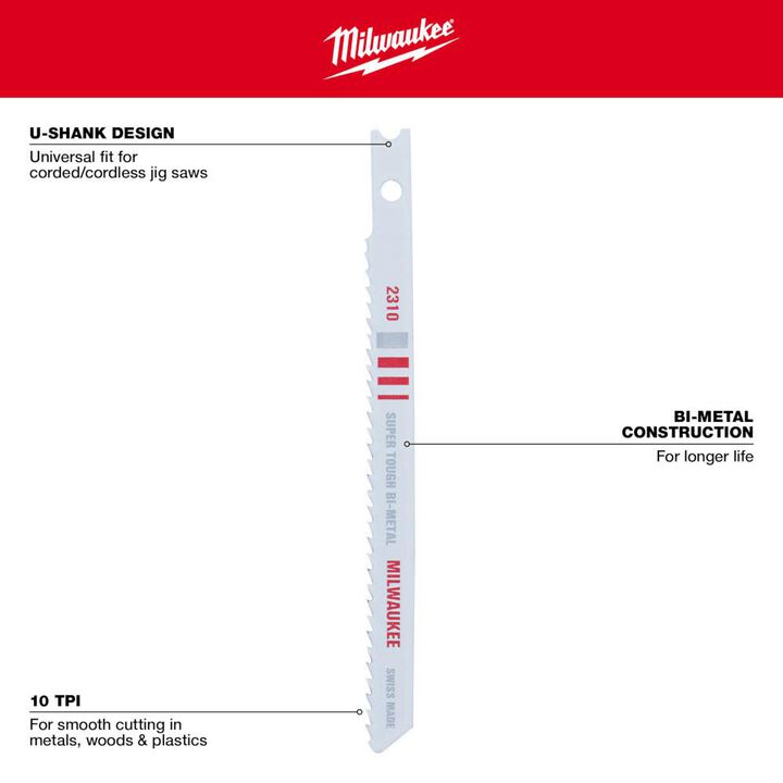Milwaukee Jig Saw Blade Bi-Metal 10 Teeth Per Inch 4-1/8 in. Length, large image number 3