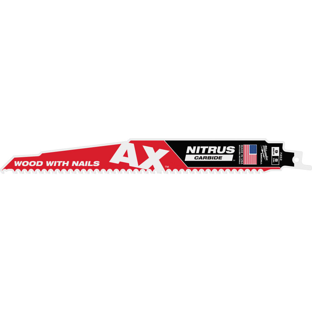 Milwaukee 9 Inch 5 TPI AX with NITRUS Carbide Teeth SAWZALL Blade for Wood with Nails, large image number 1