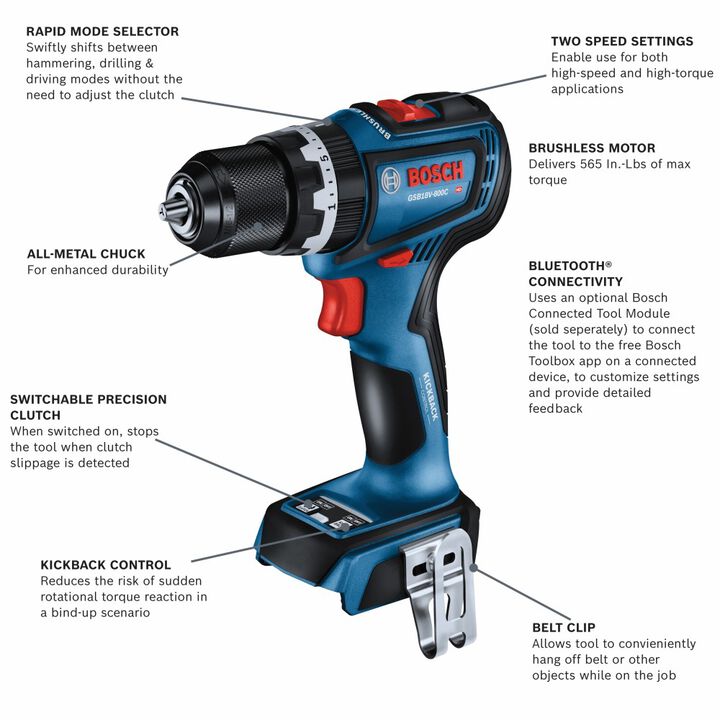 Bosch 1/2 Inch Brushless Connected-Ready Hammer Drill/Driver (Bare Tool), large image number 1