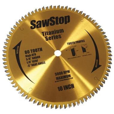 Sawstop Titanium Series Premium Woodworking Blade - 10In x 80T High AT Plywood Blade
