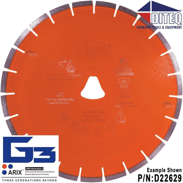 Diteq Arix Orange 13 1/2 Inch Segmented Rim Diamond Blade for Green Concrete