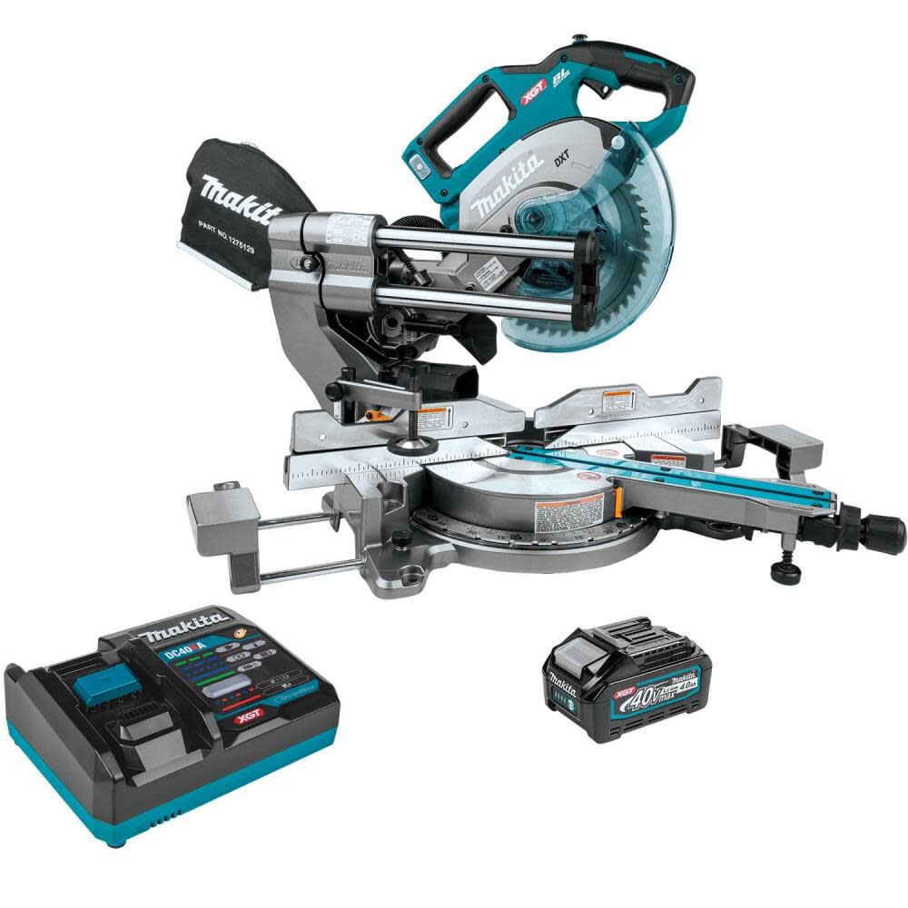 Makita 40V Max XGT Brushless Cordless 8-1/2 Inch Dual-Bevel Sliding Compound Miter Saw Kit & Compact Folding Miter Saw Stand Bundle, large image number 3