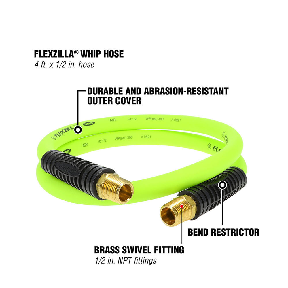 Flexzilla 1/2 Inch x 4ft ZillaGreen Whip Air Hose, large image number 2
