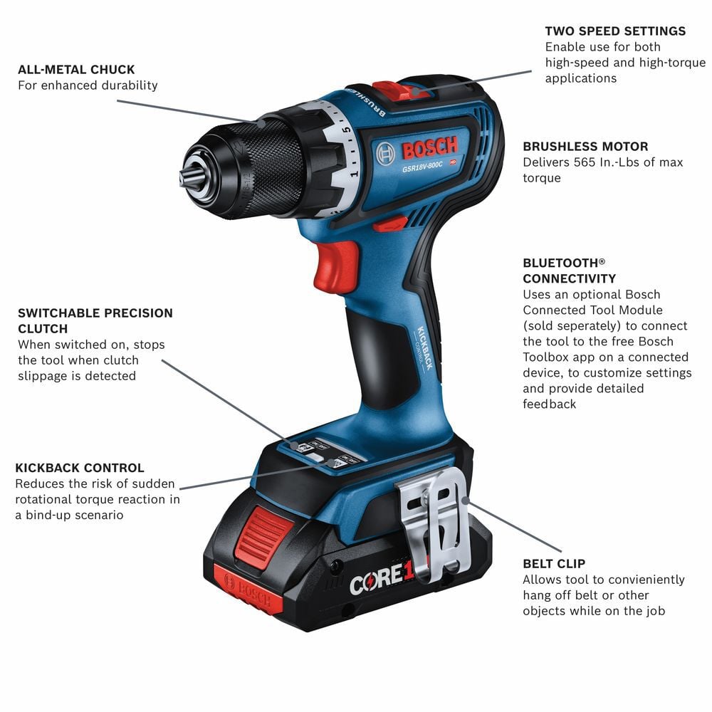 Bosch 18V Brushless Connected-Ready 1/2 Inch Drill/Driver Kit, Reconditioned, large image number 8