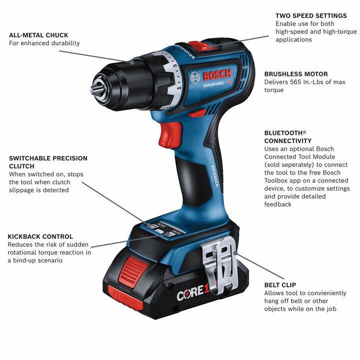 Bosch 18V Brushless Connected-Ready 1/2 Inch Drill/Driver Kit, Reconditioned, large image number 7