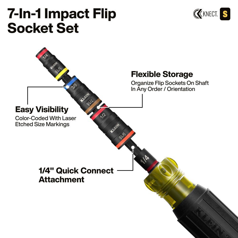 Klein Tools KNECT Pass-Through and Flip Socket Starter Set SAE 23 Pieces, large image number 8