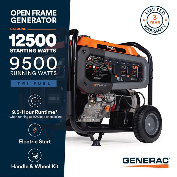Generac GP Series 12,500 Watt Tri-Fuel 49-State Portable Generator with COsense Technology, large image number 1