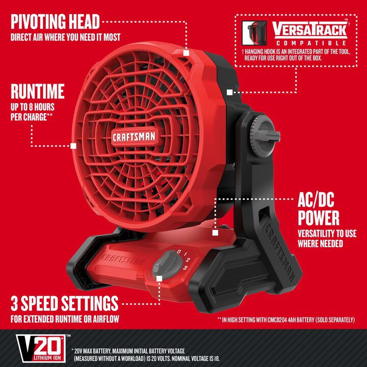CRAFTSMAN Promotional V20 Cordless Jobsite Fan (Bare Tool), large image number 2