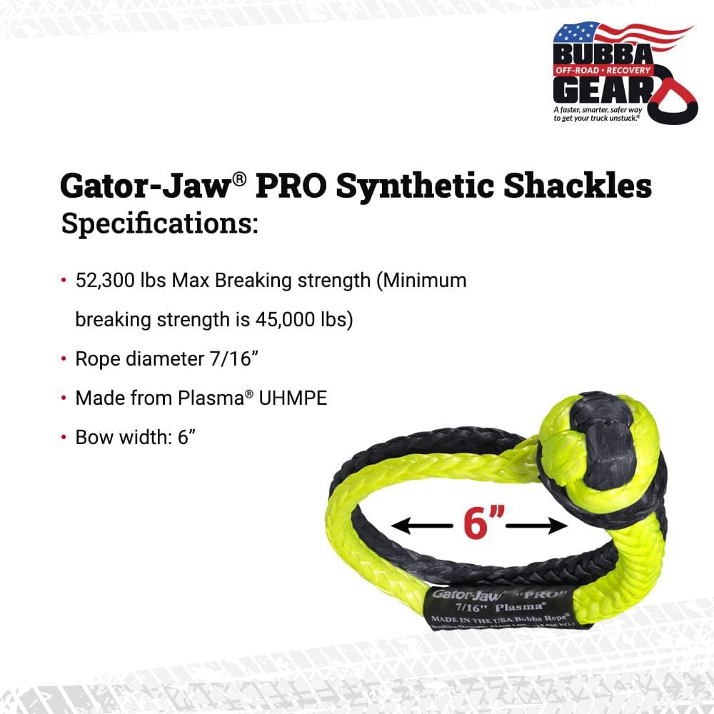 Bubba Rope 7/16 Inch Gator-Jaw PRO Synthetic Soft Shackle, Green and Black, large image number 2