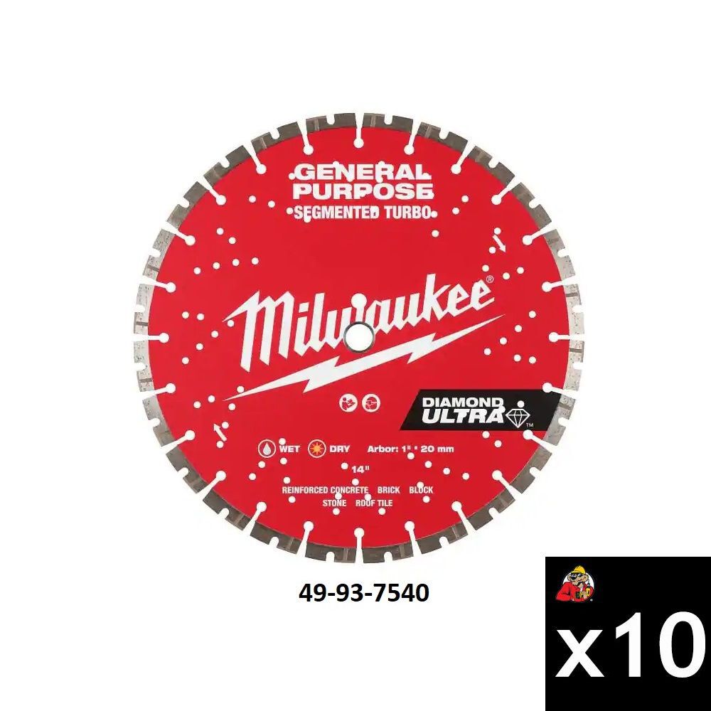 Milwaukee DIAMOND ULTRA 14 Inch Segmented Turbo Rim Diamond Blade for Masonry Bundle, 10 Pieces, large image number 2