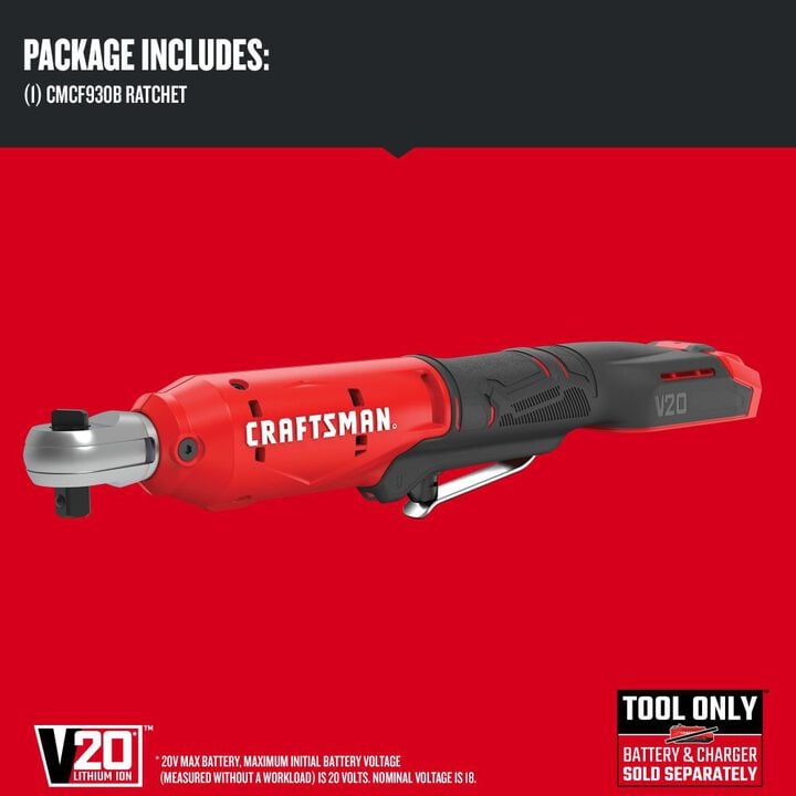 CRAFTSMAN V20* Cordless 3/8 Inch Drive Ratchet (Bare Tool), large image number 3