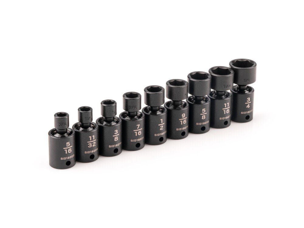Tekton 3/8 Inch 6 Point U-Joint Impact Socket Set, 9 Pieces (5/16-3/4 Inch) - SID97000