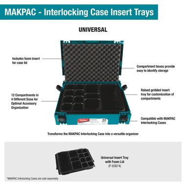 Makita MAKPAC Interlocking Case Universal Insert Tray with Foam Lid P-83674  - Acme Tools