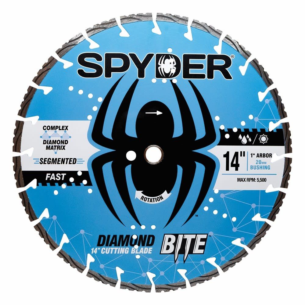 Spyder Diamond Bite 14 Inch Wet/Dry Segmented Rim Diamond Blade, 1 Inch Arbor, large image number 1