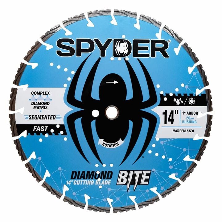 Spyder Diamond Bite 14 Inch Wet/Dry Segmented Rim Diamond Blade, 1 Inch Arbor