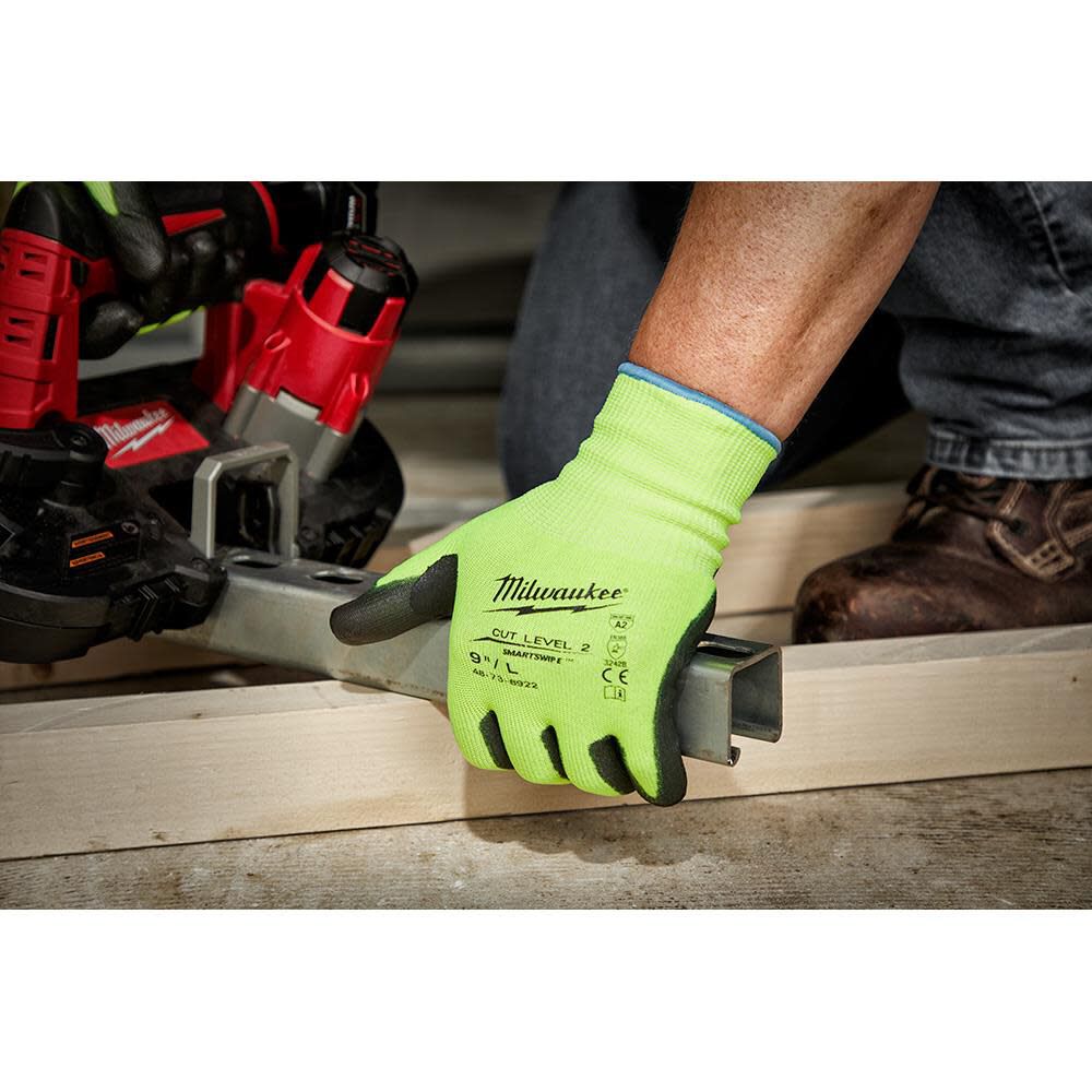Milwaukee Cut Level 2 Gloves Hi Vis Polyurethane Dipped, large image number 3