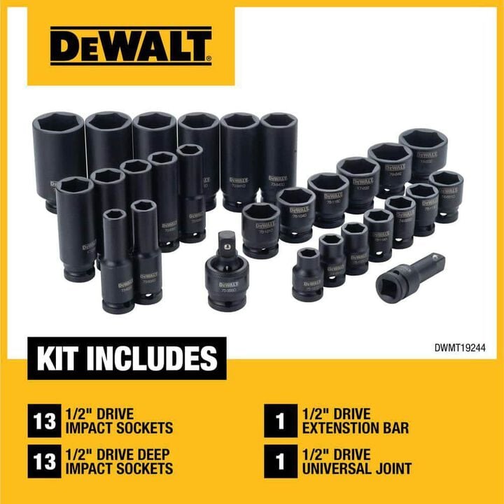 DEWALT 28 Piece 1/2 in Drive Standard & Deep Impact Socket Set 6 PT, large image number 1